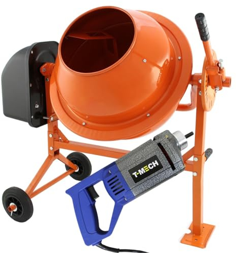 Betoniera elettrica da 250W e 70L con vibratore per calcestruzzo 1100W - Kit completo per ristrutturazione giardino