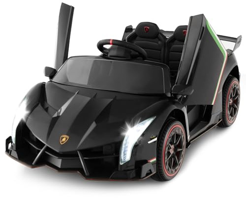 OLAKIDS 2 Seater Kids Ride On Car, 12V 4WD Licensed Lamborghini Veneno Electric Vehicle with Remote Control, Toddlers Battery Powered Toy Gift with 2 Speeds, Rocking Mode, Music, USB, MP3 (Black)