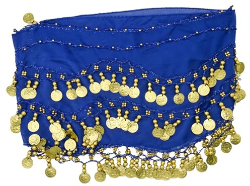 PAITOK Belly Dancing Hip Scarf, Women's Belly Dancing Belt with 128 Gold Coins Dancer Scarf Costumes Girls Dance Skirt Wrap Belt