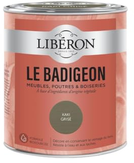 Libéron Le Badigeon meubles, poutres et boiseries, Kaki grisé 0,75L | A base d'ingrédients d'origine végétale, Décore en conservant le veinage du bois, Résist à l'eau et aux taches