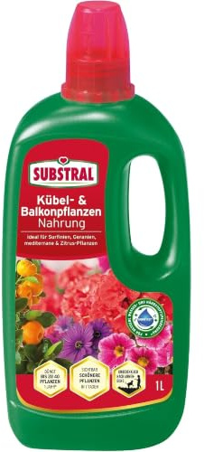 Substral Kübel- & Balkonpflanzen Flüssigdünger 1L Mit Eisen & Humifirst | Für prächtige Blüten und sattes Blattgrün | Mit EXTRA Eisen gegen Blattvergilbung | Hohe Verfügbarkeit der Spurennährstoffe