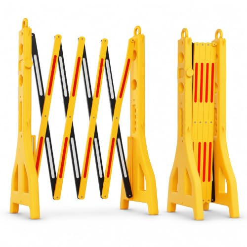 2 Pcs Expandable Mobile Barrier for Safety - Yellow & Black | Plastic Extendable Folding Barricade | Portable Barrier for Temporary Pedestrian Safety for Events, Schools, Maintenance Works