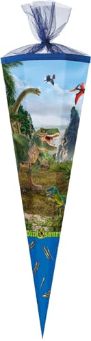 Nestler School cone set for filling, handmade cardboard sugar cone - licensed motif dinosaurs 2 inches by Schleich, school cone, lace protector, bow (85 cm hexagonal)