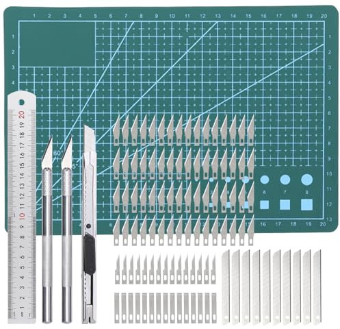 Schneidematte Set Mit 104 Stk Ersatzklingen, Basteln Zeichenunterlage Selbstheilende Bastelunterlage, Enthält Bastelmesser Und Stahllineal Für Basteln Zeichenunterlage Bastelskalpell