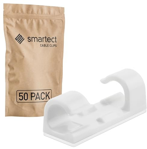 smartect Supporto Cavi Autoadesivo Bianco [50 Pezzi] Fermacavi a Muro per Fissare Cavi USB, Elettrici e di Ricarica, Clip per Gestione Cavi sulla Scrivania