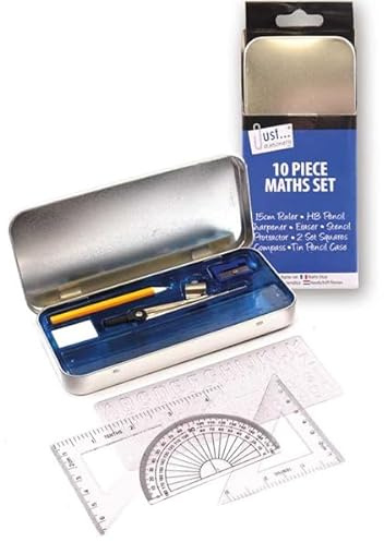 HiFEN® 10-delars matematikset omfattande geometrikit med kompass, linjal, gradskiva, set fyrkanter och mer hållbart tennfodral för skola, högskola och kontor