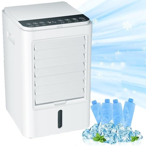 Aire Acondicionado PortáTil Para Coche, Minienfriador Evaporativo, Ventilador Silencioso 4 En 1 Con OscilacióN De 60° Y Control Remoto, 4 Paquetes De Hielo, Para Autocaravanas, SUV,12V