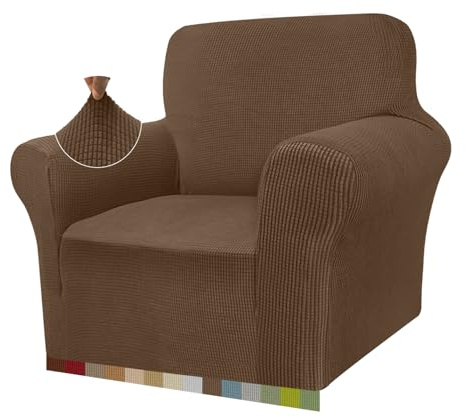 Granbest High Stretch Sofabezug Moderne Sofaüberwurf Jacquard Elastische Sofahusse für Wohnzimmer Protector für Hunde Haustiere (1 Sitzer, Braun)