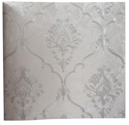 Klassische große Mustertapete, 3D-geprägte PVC-Wandverkleidung, luxuriöses Damast-Design, für Wohnzimmer, Schlafzimmer, 0,53 x 9,5 m (D)