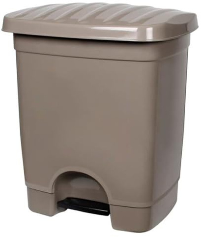 Acan Tradineur Poubelle à pédale en plastique 1 compartiment Poubelle de cuisine Fabriqué en Espagne Taupe 45 x 39 x 31 cm