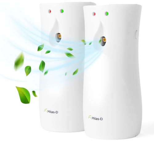 Automatic Air Freshener Spray Dispenser (2-Pack), Custom Timing (Day/Night/24H, 7.5/15 min), Wall Mounted or Free Standing, for Home and Commercial, Compatible with Glade Refill Can, White, Milas-D