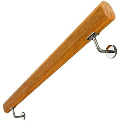 Corrimano per scale in legno, 80 cm, antiscivolo, con supporti in acciaio inox, elegante ringhiera interna stile loftstyle per corridoi e ville