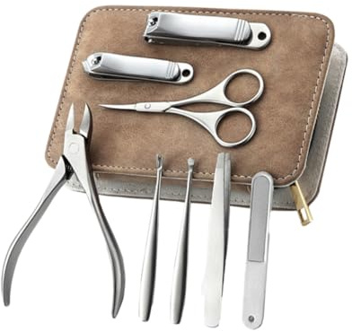 POPETPOP Set de Cortaúñas de Acero Inoxidable 8 Piezas, Diseño Práctico y Cómodo para Manicura Profesional y Uso en Casa Estuche de Cuero Pu