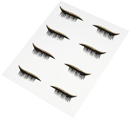 Beaupretty Pegatina Adhesiva Línea Ojos y Pestañas Postizas, 4 Pares, Tamaño Estándar, Resistente al Agua, para Mujeres en Fiestas y Maquillaje de Halloween, Color Dorado Purpurina