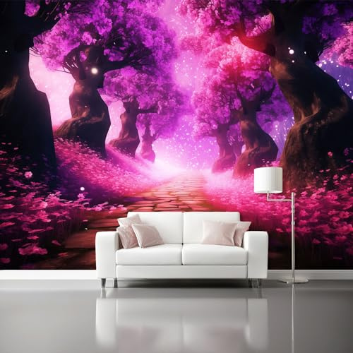 The Jungle Book Photo Wallpaper 250 X 175 Cm - Non-Woven Premium Art Print Fleece Wall Mural Decoration Poster Picture Design - Purple Cherry Blossoms Stone Path for Kids Bedroom Living Room