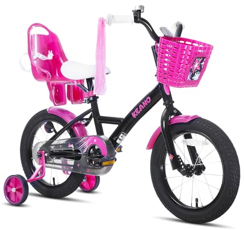 JOYSTAR Zinnia 14 Zoll Kinderfahrrad für Mädchen von 3-5 Jahren, 14 Zoll Mädchenfahrrad mit Stützrädern & Baket & Luftschlangen,Schwarz