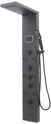 6-i-1 LED-duschpanel, duschpanel med armatur, intelligent duschpanel med LED-display, helkroppsduschsystem för badrum i hus, hotell, gästhus (svart)