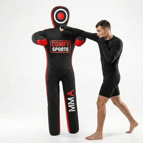 Comfy MMA Grappling Dummy, for Judo, Wrestling, Standing Position Brazilian Jiu Jitsu, Submission and Throwing Boxing Karate Training Dummies for Men & Women UNFILLED Canvas Bag (Red, 59 (Inch))