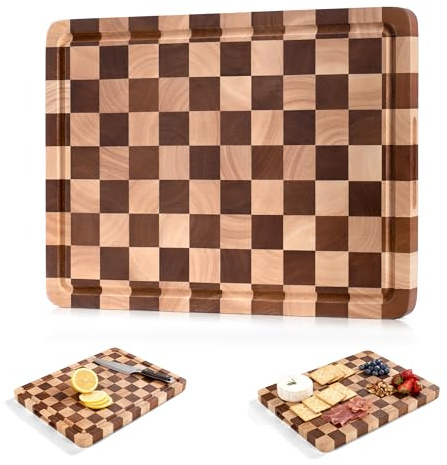 WILLKOMMEN Planche a Decouper Bois,Cuisine Planche a Decouper Bois Massif,1 Pouce éPaisseur Planche De DéCoupe En Bois Avec Puce à Fente De Jus,Couper Tournables Facilement La Viande (Rectangulaire)
