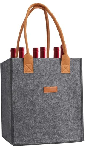 Filtvinväska – 23 x 18 x 26 cm | Flaskhållare för öl | Resa Dryckesväska | Pr filtflaska med 6 fack för picknick, fester, resor, camping, bärbara väskor