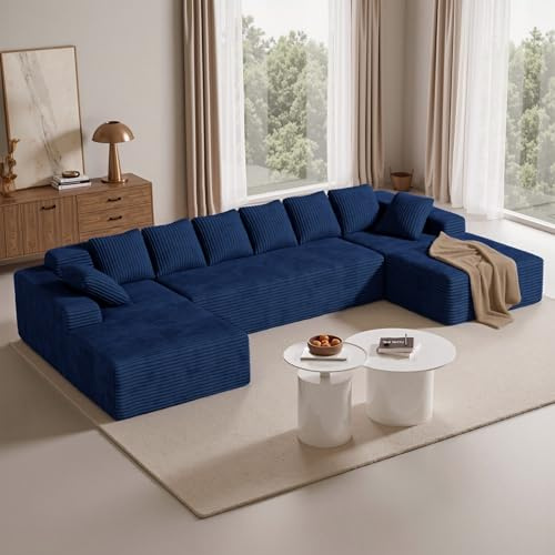 Aivermeil U-förmige Modulare Cloud Couch 3-Sitzer – Verwendbar als L-Form Boneless Design Sofa Couch mit Hochdichtem Schaumstoff, Kuscheliger Cord-Bezug für Wohnzimmer in der Wohnung, Blau
