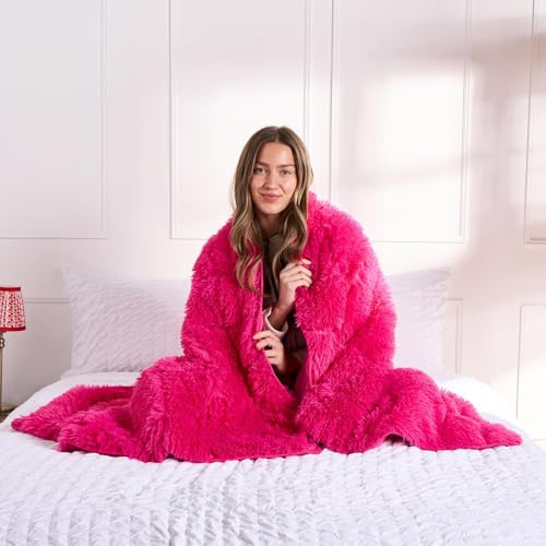 OHS Weighted Blanket Adult Faux Fur 8kg, Therapy Autism Insomnia Anxiety Relief for Adults, King - Hot Pink - 150 x 200cm (Disclaimer: Only suitable for age 3+years)