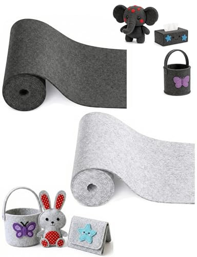 Bastelfilz Meterware 3mm x 30cm x 300cm Hochwertiger Filzstoff für DIY Basteln, Nähen&Dekoration|Filzmatte zum Zuschneiden, Filzunterlage für Handarbeit&Aufbewahrungstaschen (Hellgrau +Dunkelgrau)