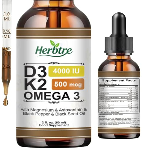 Vitamin D3 & K2 (MK-7) in Cold Pressed Black Seed Oil | High-Strength D3 with K2 4000IU | Immune & Bone Health | Supports Normal Bones, Teeth, Muscle Function & Immunity | 60ml Vegan