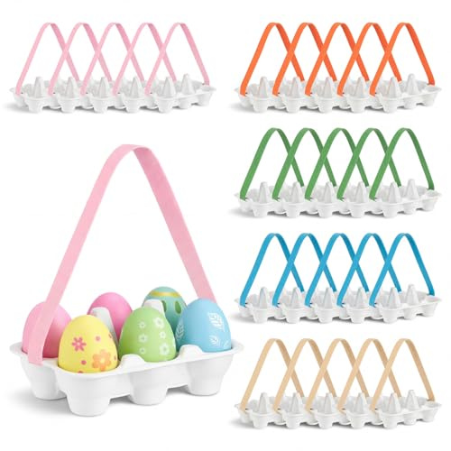 Ferrochef 24 Pack Easter Egg Cartons with Colorful Handles, 6 Count Reusable Egg Holder Container Basket, Half Dozen Cardboard Decor Carton for Easter Outdoor Activities DIY Crafts Gifts Projects