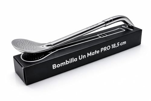 Un Mate Pro Bombilla 18,5cm – Cannuccia per Yerba Mate in Acciaio Inossidabile INOX con Filtro a Cucchiaio e Anello di Raffreddamento, Lavabile in Lavastoviglie, Argento