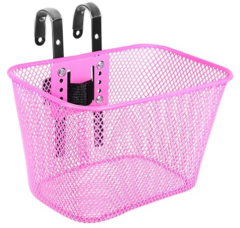 Cesta Delantera para Bicicleta de Niña Rosa con Malla Metálica Cuadrada, Incluye Correa Ajustable para Manillar, Cesta de Ciclismo para Paseo y Transporte en Bici