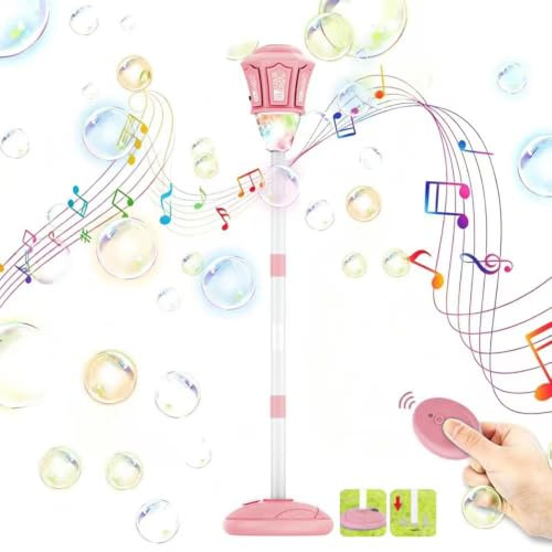 Bubble Torch Lampe de Jardin avec Lumière et Musique,Réglables Hauteur,Machine à Bulles d'extérieur Rechargeable avec Télécommande,Machine a Bulle Automatique pour Jardin,Anniversaire,Mariage (Rose)