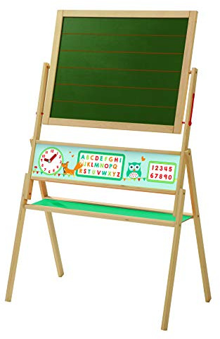 roba Tafel 'ABC Eule', Standtafel drehbar mit Schreibtafel liniert, Maltafel magnetisch, Holz, natur