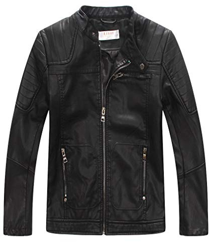 LJYH Boys' Faux Soft Leather Jackets Children Biker Outerwear Coats Black 5/6yrs