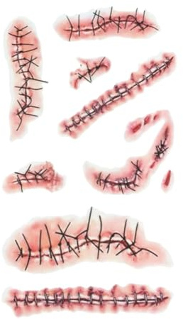 EROSPA Temporäres Tattoo/Halloween Wunden Narben Kratzer genäht Kostüme Make up Zombie gruselig Blut Horror Ritzen / 10,5 x 6 cm - 1/3 oder 5 Blatt (1)