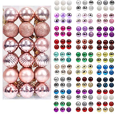 walsport Christmas Balls Ornaments for Xmas Tree, 36ct Plastic Shatterproof Baubles Colored and Glitter Christmas Party Decoration 1.6inch Set