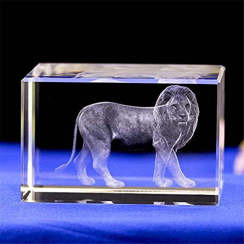 Kristall-Löwen-Statue, 3D-lasergeätzte Kristall-Löwen-Figur, Kunst, Kristallglas-Würfel, Gravur für Heimdekoration, Geburtstag, Löwen-Ornamente, Geschenke (50 x 50 x 80 mm)