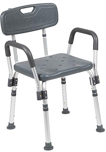 Flash Furniture HERCULES Series 300 Lb. Capacity Adjustable Gray Bath & Shower Chair with Quick Release Back & Arms