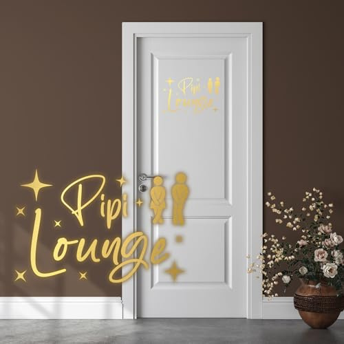 Dekoaufkleber Pipi Lounge 26x16cm für Badezimmer Bad WC Toilette Tür Wandtattoo Unisex Wand Sticker Aufkleber lustig witzig selbstklebend Y070 (Gold)