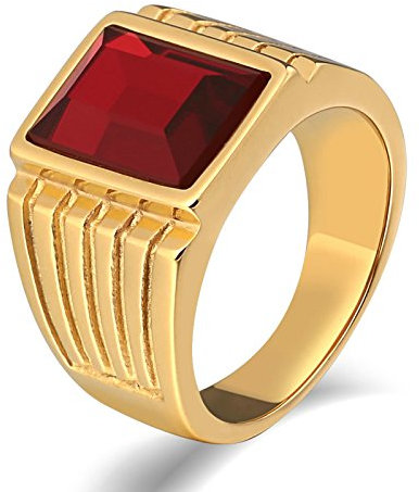 KnSam Herren Ring, Ring Edelstahl Vintage Rechteck Aus Edelstahl Siegelring Für Herren Männer Mit Zirkonia Gold Ring Mit Kostenlos Gravur