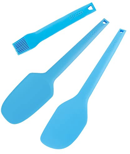 liflicon Set 3 Utensili Spatola Cucchiaio Pennello da Cucina e Pasticceria in Silicone Alta Qualità, Antigraffio e Resistenti al calore 230°, Certificati senza Bpa (Azzurro)