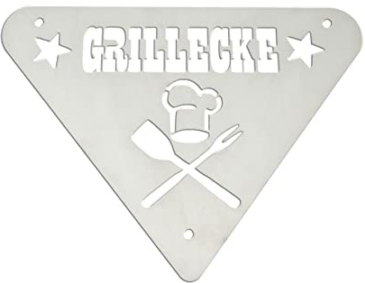 Gartendeko | Schild Grillecke | Grill Schild für Outdoor Küche | Made in Germany Grill Deko (Edelstahl)