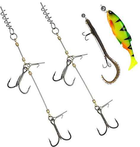 THKFISH Shallow Rig Hecht Stinger Systeme Drillinge Angelhaken für gummifisch Pike Stinger Rig S, M, L 6 Stück/2 Stück