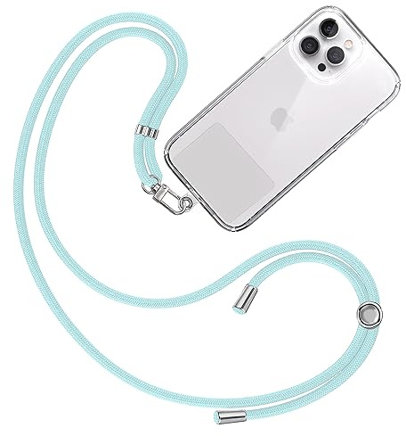 TBOC Cordón Correa Cuerda Universal [Azul Claro] Colgar Funda Teléfono Móvil en Cuello - Cinta Cadena Colgante Parche de Plástico - Colgador Lanyard Enganche Llavero Móviles Llaves Accesorios