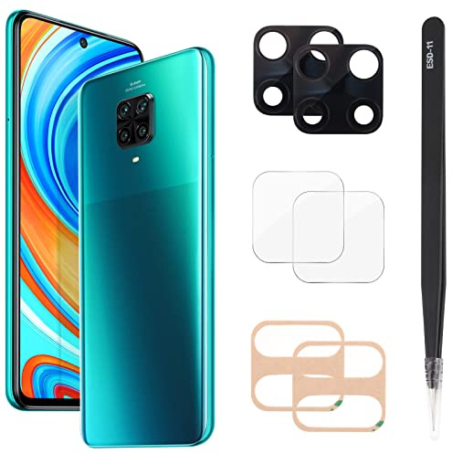 YHX-OU 6,67'' Lentes para Xiaomi Redmi Note 9 Pro Lente de Cristal Cámara Trasera [2 Piezas] con Pinzas + 2 Piezas Redmi Note 9 Pro Cámaras de Cristal Templado (Negro)