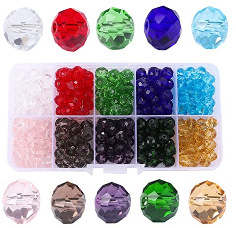Lumeiy 8mm Briolette Crystal Glass Beads for Jewelry Making,Crystal Spacer Beads Faceted Glass Beads Beads Assorted Colors with Container Box(300pcs) (LU012-Beads-8MM)