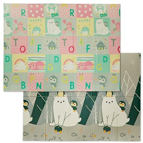 Relaxdays Alfombra Juego Niños con Animales, Colchoneta Gateo Bebés, Reversible, Lavable, 195x146, Goma XPE, Multicolor
