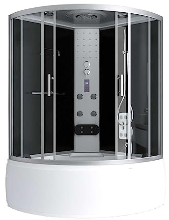 Sanotechnik Cabina de ducha completa Salsa 120 x 120 x 227 cm – Cabina de ducha de vapor, chorros de masaje, con radio y altavoz, cristal ESG, ducha lista con plato de ducha, masaje de espalda, cabina