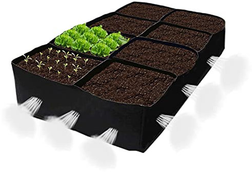 Gartenbeet aus Stoff, Hochbeete aus Stoff für den Außenbereich, Gartenbeetbeutel für den Kräuteranbau, Gemüseanbaubeutel, rechteckiges Pflanzbeet mit 128 Gallonen Fassungsvermögen und 8 Trenngittern.