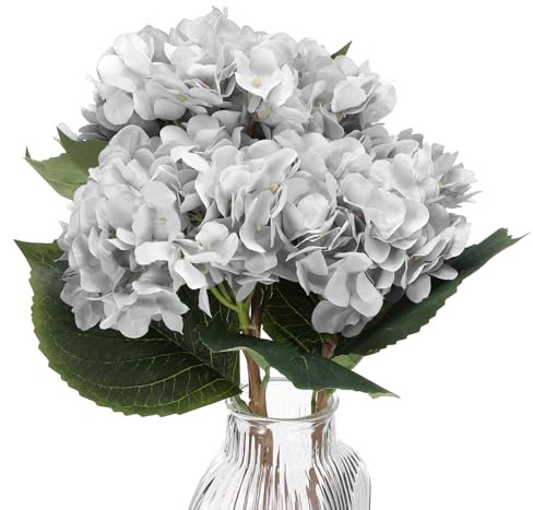 PATIKIL Hortensia Artificielle Fleurs, 3pcs Faux Hortensia Fleurs Artificielle Hortensias Faux Soie Faux Fleurs dans Vase Véritable Toucher pour Maison Table Décorations, Bleu
